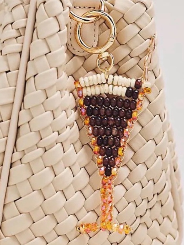 Anthropologie Espresso Beaded Bag Charm Gold Detail